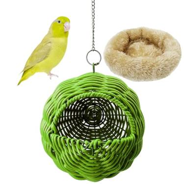 Imagem de Apatal Ninho de pássaros de vime para gaiola, casa de periquito pendurado, cama de reprodução de papagaios à prova de mastigação, pequenos periquitos, cabana de balanço, acessórios para gaiola de