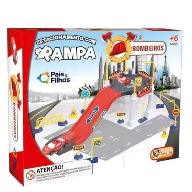 Imagem de Kit Carrinho e Estacionamento com Rampa Bombeiros 37 Peças Pais e Filh