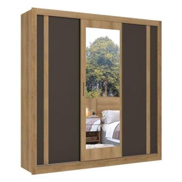 Imagem de Guarda Roupa Casal Ibiza Glass 3 Portas Capuccino Cacau Off White Flex - Thb