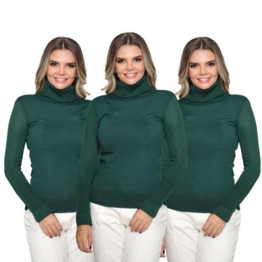 Imagem de Kit 3 Blusas Feminina Tricô Manga Longa Gola Alta Lã Inverno Casual - 