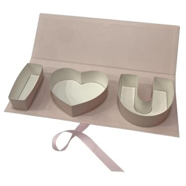 Imagem de oshhni Caixa de presente em formato de flor com a inscrição "i Heart U" da Packaging Boxes. Caixa de presente criativa, portátil e em formato, Rosa