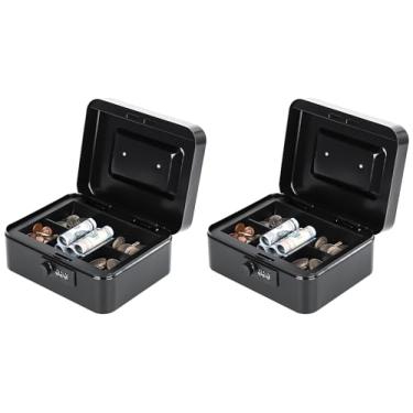 Imagem de KYODOLED Caixa de dinheiro de metal com trava de combinação e bandeja de dinheiro – Seguro para casa, escritório e eventos, ideal para dinheiro, medicamentos e itens pequenos, 20 x 16 x 8,5 cm, preta