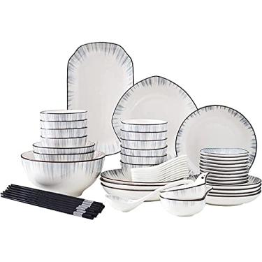 Imagem de Conjuntos de louça de 28 peças, prato de jantar, pratos de sobremesa e pratos de sopa e tigelas de macarrão para salada, serviço para 5, seguro para micro-ondas