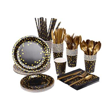 Imagem de Descartável para 25 Convidados - Pratos de Papel Copos Guardanapos Canudos Garfos Plástico Facas Colheres Grades Alimentar Festas Aniversário Piqueniq