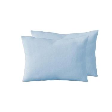 Imagem de Kit 2 Fronhas 40cm x 60cm Kids Malha 100% Algodão Lisa Azul Arrumadinho Enxovais