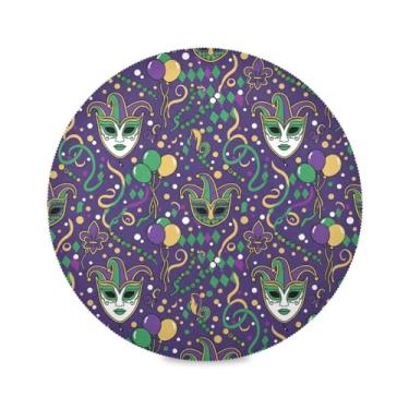 Imagem de Wassud Jogo americano máscara de carnaval tapetes de mesa redondos para cozinha e jantar tapetes laváveis resistentes ao calor decoração de mesa 39 cm