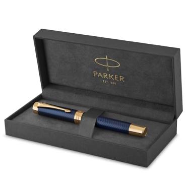Imagem de Parker Caneta-tinteiro Duofold Centennial Prestige Blue Chevron Ponta de Ouro Sólido Média Tinta Preta e Conversor Caixa de Presente Premium
