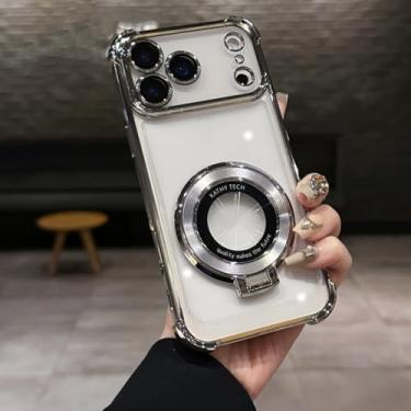 Imagem de IRTGFG Capa de luxo com suporte magnético, revestimento brilhante e resistente a impactos para iPhone 14 (Para iPhone 14/Prata)