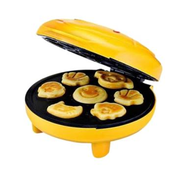 Imagem de Mini máquina de waffle estilo desenho animado - Máquina de panqueca e bolo fácil de limpar com aquecimento de dupla face para cafés da manhã rápidos na cozinha