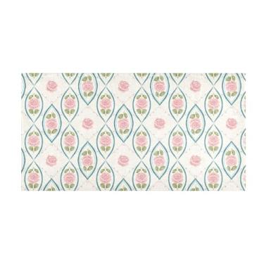 Imagem de Burbuja Tapete de corredor com azulejos florais de pelúcia antiderrapante tapete de borracha para corredor, quarto, sala de estar, decoração de entrada, lavável na máquina, 51 x 99 cm