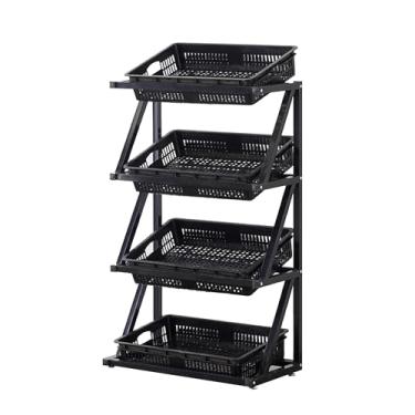 Imagem de Rack de exibição de loja, suporte de exibição de varejo, organizador de prateleira de supermercado versátil, organizador de lanches de despensa de cozinha de chão, com caixa de armazenamento removível