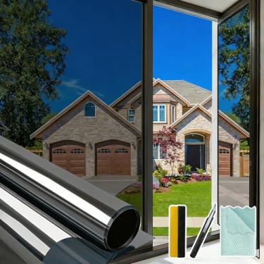 Imagem de Bloss Película para janela de privacidade unidirecional, película de privacidade diurna transparente, película refletiva de janela com 3 ferramentas, proteção contra raios UV para portas de vidro