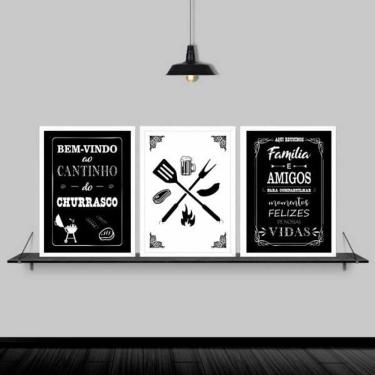 Imagem de Kit 3 Quadros Cantinho Do Churrasco 45X34 C/Vidro - Branca