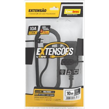 Imagem de Extensão 3 Tomadas 2P 10A Preta 10 Metros Bivolt Enerbras