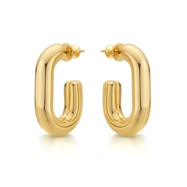 Imagem de FRUMOS Brincos de argola grossa banhados a ouro 18K para mulheres, moderno, conjunto de argolas de ouro grosso, joias para presentes de aniversário e Natal, Medium, Cristal, Zircônia cúbica