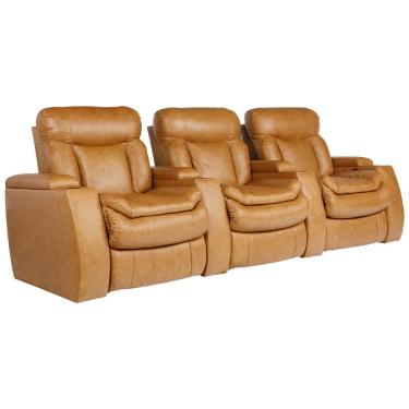 Imagem de Poltrona do Papai Tripla Reclinável Sala de Cinema Yellowstone Elétrica Porta-Copos LED Couro Caramelo G86 - Gran Belo