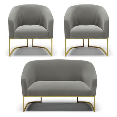 Imagem de Namoradeira E 2 Poltronas Base Industrial Dourado Stella Suede D03 - D'rossi Cor Grafite