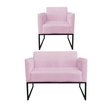 Imagem de Kit 1 Namoradeira e 1 Poltrona Marisa Suede Rosa Bebê