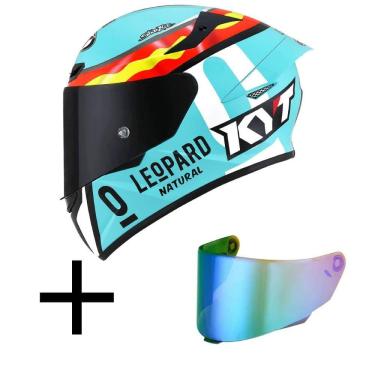 Imagem de Capacete KYT TT Course Jaume Masia Leopardo Azul Mais Viseira Camaleão
