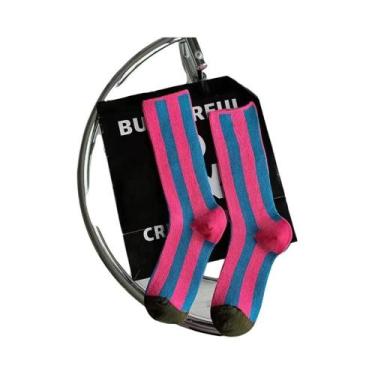 Imagem de Meias Tubulares Unissex De Algodão Com Listras Coloridas, Meias Esport