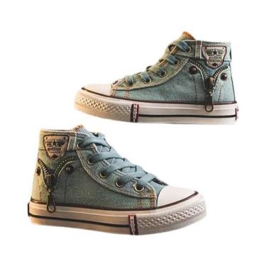 Imagem de Tênis De Lona Retrô Cano Alto Com Zíper Lateral, Sem Cadarço, Sola Mac