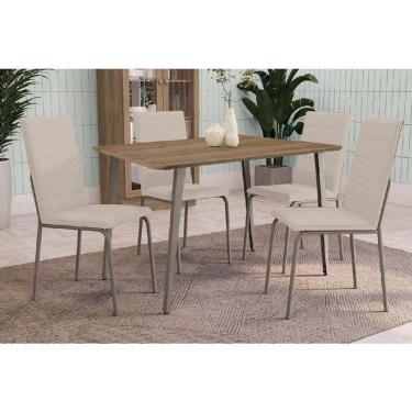 Imagem de Conjunto Mesa De Cozinha Iguaçu Com Tampo De Madeira 90cm E 4 Cadeiras Amsterdã Niquel Nude 16 Kappesberg