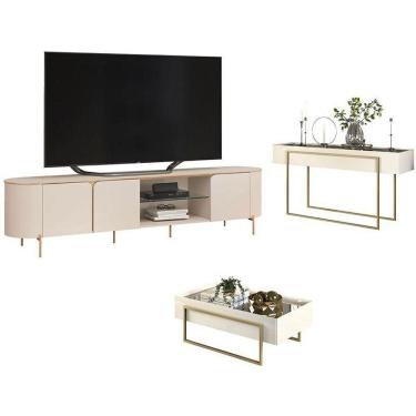 Imagem de Rack Bancada Ariana Com Aparador Suri E Mesa De Centro Suri Off White – Dj Móveis