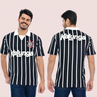 Imagem de Camisa Corinthians Retrô Kalunga Campeão 1990 Polo Masculina, Preto, G