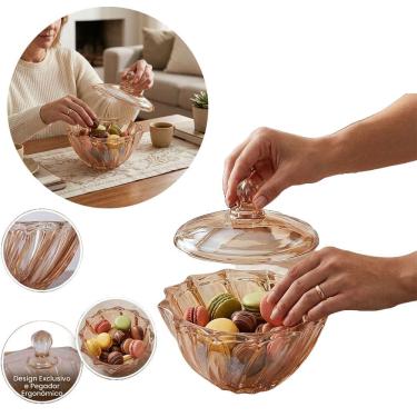 Imagem de Bomboniere Paris Gold Vidro 1,17L Potiche Decorativo Luxo