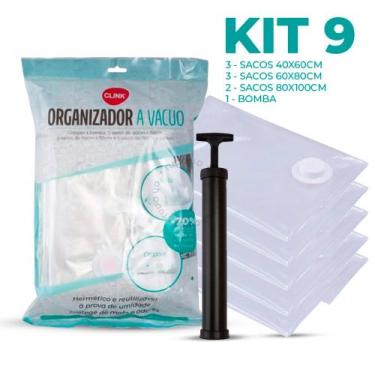 Imagem de Kit 9 Peças Sacos A Vácuo e Bomba Plástico 80x100cm Clink