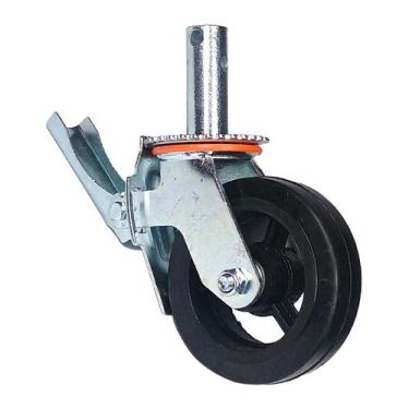 Imagem de Rodízio Giratório Roda Metálica Borracha Andaime 6" Trava Freio 400 kg