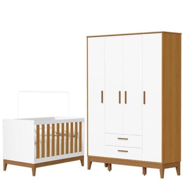 Imagem de Guarda Roupa Infantil Flip 4 Portas com Berço Americano Flip Branco Acetinado Savana - Reller