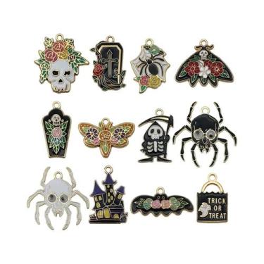 Imagem de Pingentes Góticos De Halloween Com Caveira, Traça, Lápide E Aranha, 10