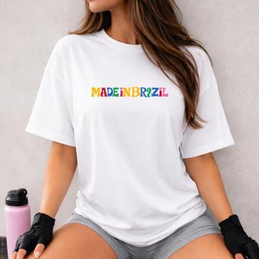 Imagem de Camiseta Oversized Blusão Brasil Made In Brazil Estilosa 2026 Feminina 100 Algodão-Feminino