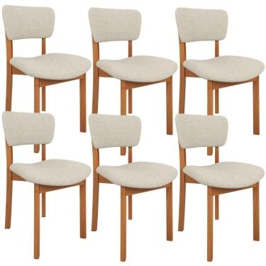 Imagem de Kit 6 Cadeiras Para Sala De Jantar Cozinha Living Estofada Dara L02 Linho Champagne - Lyam Decor