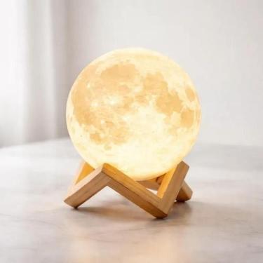 Imagem de Luminária Decorativa Mini Lua Cheia 3D Luz Led Amarela - Yeet