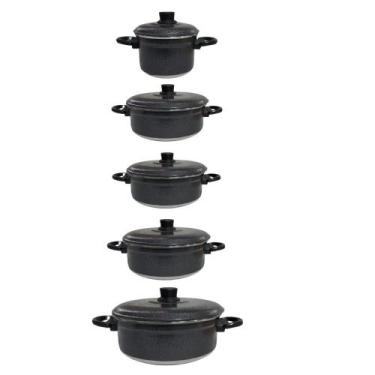 Imagem de Jogo De Panelas Alumínio Craqueado 5 Peças Preta - Panela Aluminio
