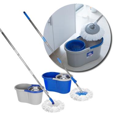 Imagem de Mop Esfregão Giratório 360 Balde 13L com Refil de Microfibra Sistema de Centrifugação para Limpeza 123UTIL