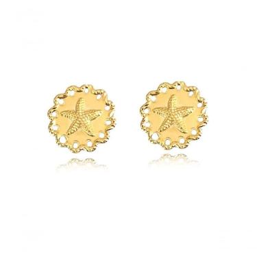 Imagem de Brinco Estrela Do Mar Trabalhado Banhado Em Ouro 18k [f027]