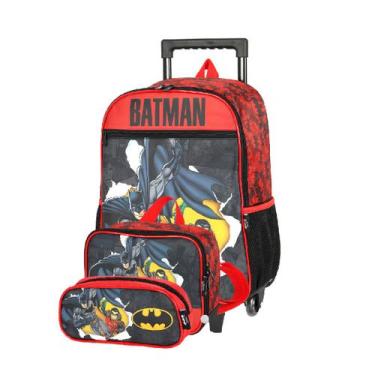 Imagem de Mochila Escolar Rodinhas Batman + Lancheira Térmica + Estojo, Vermelho