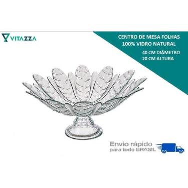 Imagem de Fruteira De Vidro Centro de Mesa Vidro Com Pe Folhas 40cm Vitazza