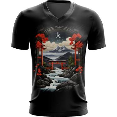 Imagem de Camiseta Gola V Paisagem Oriental Portão Torii 9 - Kasubeck Store®, IN