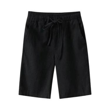 Imagem de Bermudas Casuais Masculinas De Algodão E Linho Respiráveis Para Praia,