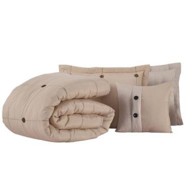 Imagem de Kit Cobre Leito Colcha Button Queen 200 Fios Bordado 7 Peças - Avelã -