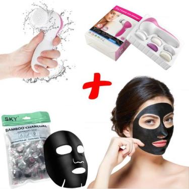 Imagem de 50 unidades Máscaras Facial Desidratada SkinCare + Escova Limpeza Faci