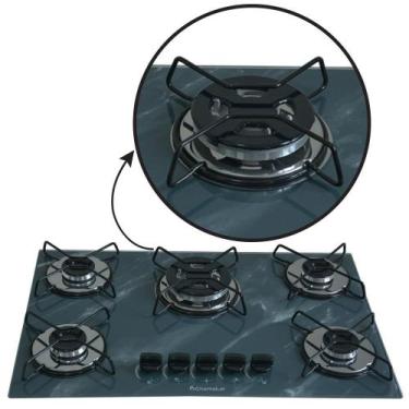 Imagem de Cooktop 5 bocas Tripla Chama 127 220v Bivolt Marmorizado Cinza Acendim