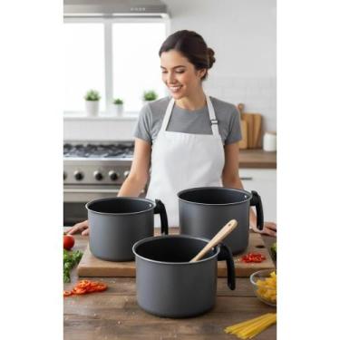 Imagem de Jogo Leiteira Fervedor Antiaderente 3 Pçs 12/14/16cm Preto - Congratul