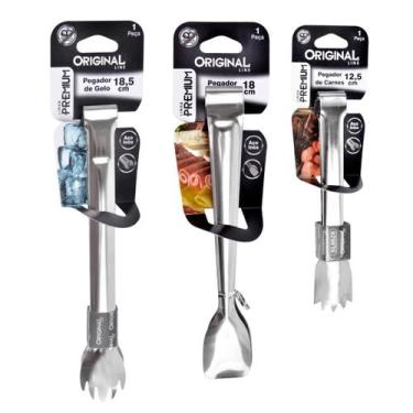 Imagem de Kit 3 Pegador Inox Gelo Frios Carne Churrasco Cozinha Bar Pegadores Un