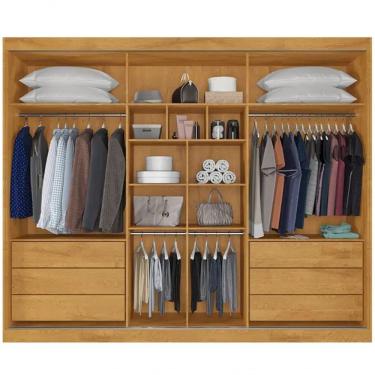 Imagem de Guarda Roupa Casal Athenas 3 Portas de Correr 6 Gavetas com Espelho em MDF Peroba-Off W...