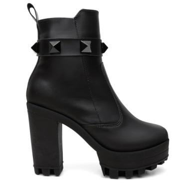 Imagem de Bota Coturno Tratorado Zíper Feminino Vicerinne Tira Removível em Pedraria Preto